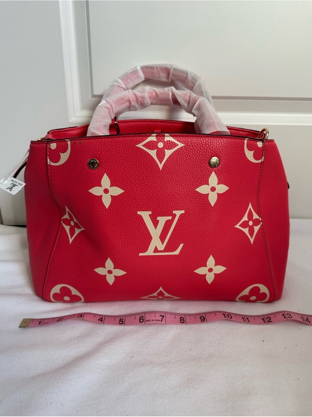 NWT INSPIRED Red Monogram Canvas Shoulder Bag